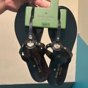 Kate Spade Black Kids Flip Flops with Heart Detail